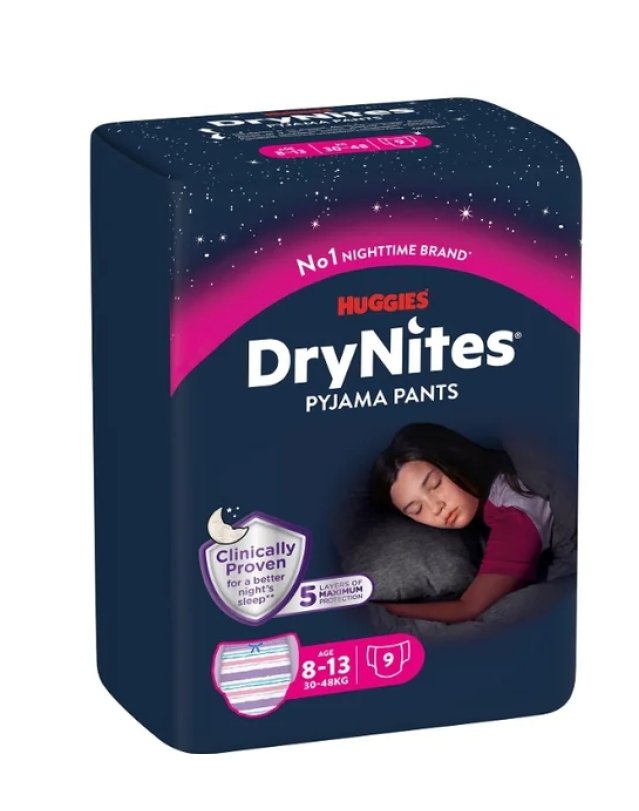 Huggies Drynites Mutandine Assorbenti Ragazze 8-13 Anni 9 Pezzi