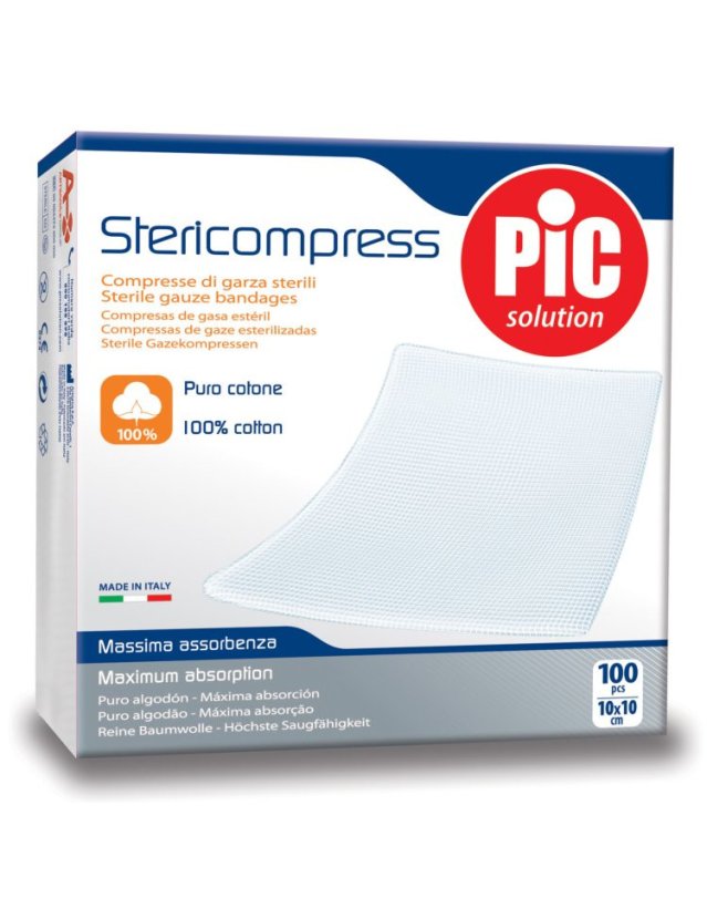 Garze Sterili Pic 10x10 cm, 100 Pezzi - Medicazione Ferite