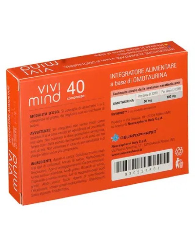 Neuraxpharm Italy Vivimind Integratore Memoria e Funzione Cognitiva 40 Compresse Neuraxpharm Italy Vivimind Integratore Memoria e Funzione Cognitiva 40 Compresse