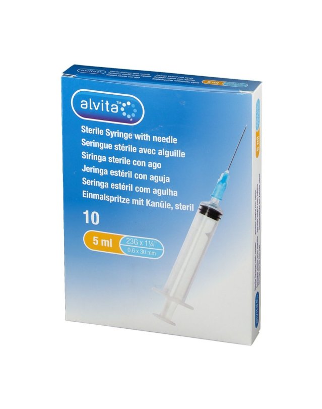 Siringhe Alvita 5ml, 10 pz - Sterile Monouso con Ago Siringhe Alvita 5ml, 10 pz - Sterile Monouso con Ago