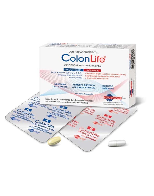 Colonlife 10 Compresse + 10 Capsule per la Flora Intestinale e il Benessere del Colon Colonlife 10 Compresse + 10 Capsule per la Flora Intestinale e il Benessere del Colon