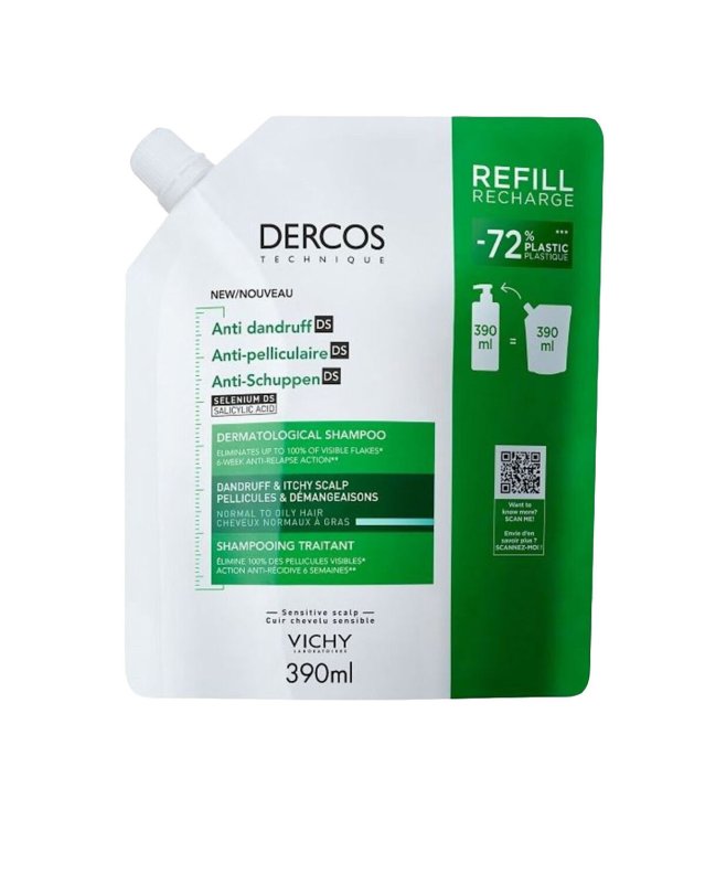 Dercos Shampoo Antiforfora Eco-Ricarica 390ml Capelli Normali e Grassi