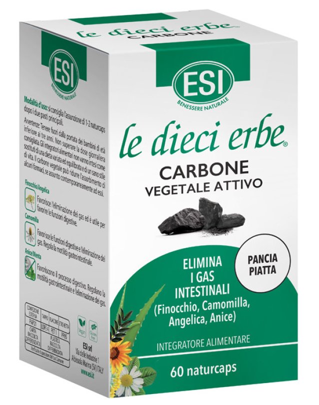Le Dieci Erbe Carbone Vegetale 60 Capsule &ndash; Digestione e Gonfiore
