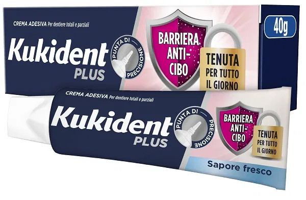 Crema Adesiva per Dentiere 40g Barriera Anti-Cibo e Alito Fresco